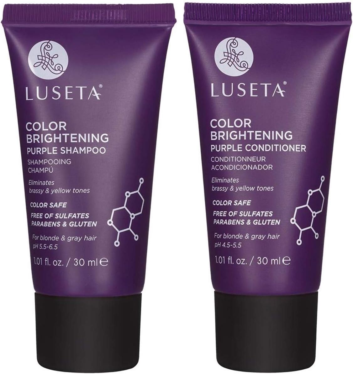 Luseta(Color Brightening, 2 30ml) - Colour Brightening Purple Shampoo and Conditioner Travel Kit for Blonde and Grey Hair -Infused with Cocos Nucifera Oil to Help Nourish, Moisturise and Condition...
