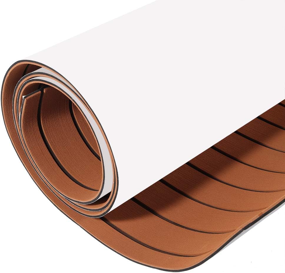 Cheapest 🛒 SHZICMY Marine Teak Floor Decking Sheet, 35.4 X 94.5 Foam Synthetic Teak Non-Slip Floor Decking Sheet Black Stripes Flooring Mat Self-Adhesive for Boat Marine Yacht (USA Stock)