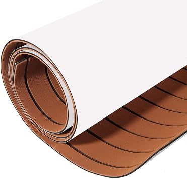 Eva Foam Boat Flooring, Boat Decking Sheet Faux Teak Marine Flooring Marine Carpet Non-Slip Self-Adhesive Flooring for Motorboat RV Yacht Kayak, 94.5" x 35.4", Brown+Black