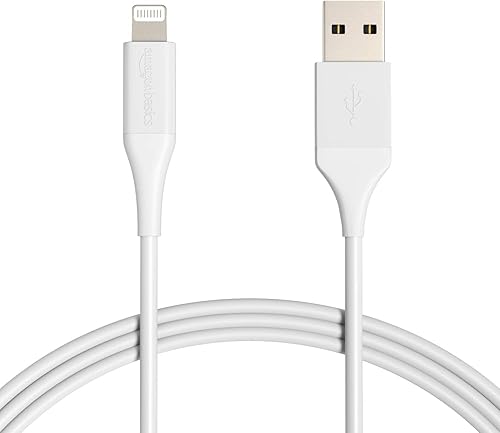 Tienda Basics Cable de carga USB-A a Lightning ABS con certificación Mfi para iPhone de Apple, iPad, 6 pies, blanco, paquete de 2