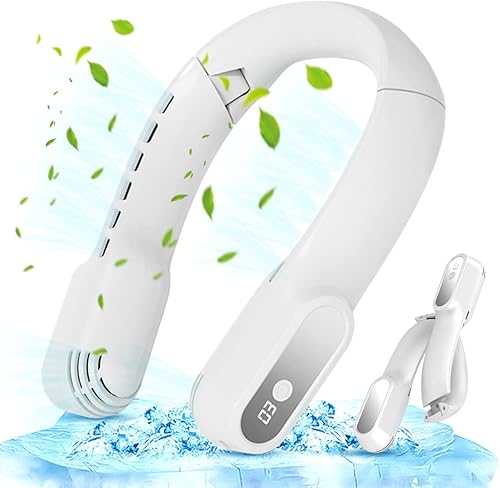 BestYiJo Ventilador de cuello portátil, ventilador plegable sin aspas, recargable por USB de 4000 mAh, ajuste de 3 velocidades, flujo de aire de