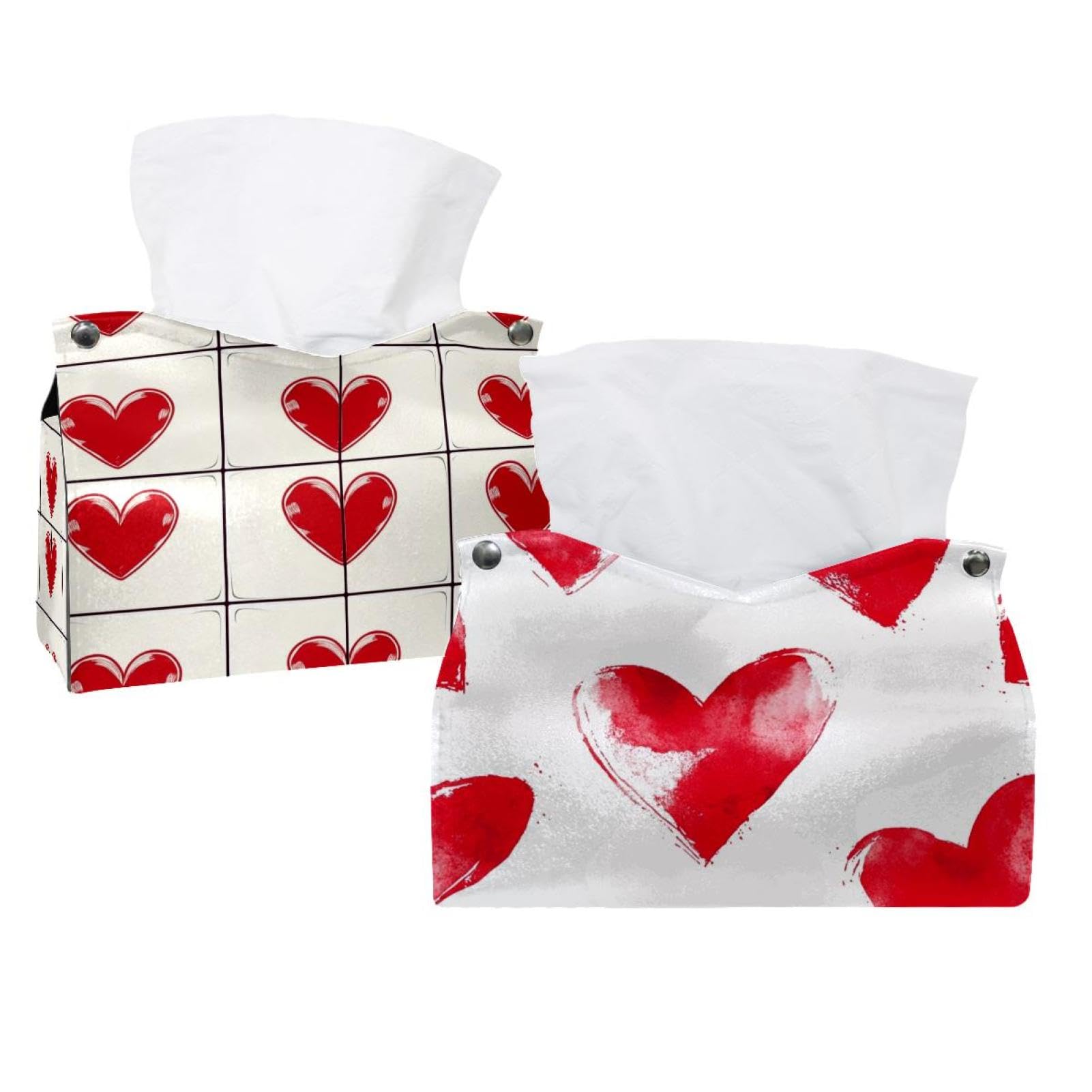 Boîte à mouchoirs motif cœurs rouges en lot de 2 distributeurs blancs
