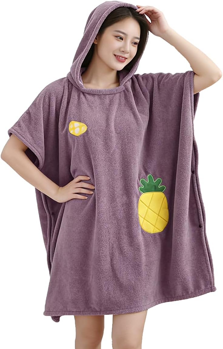 Women Hooded Bath Wrap Towel Ladies Wearable Robe Towel Spa Shower Short Sleeve Bath Robe Coral Fleece Bath Skirt