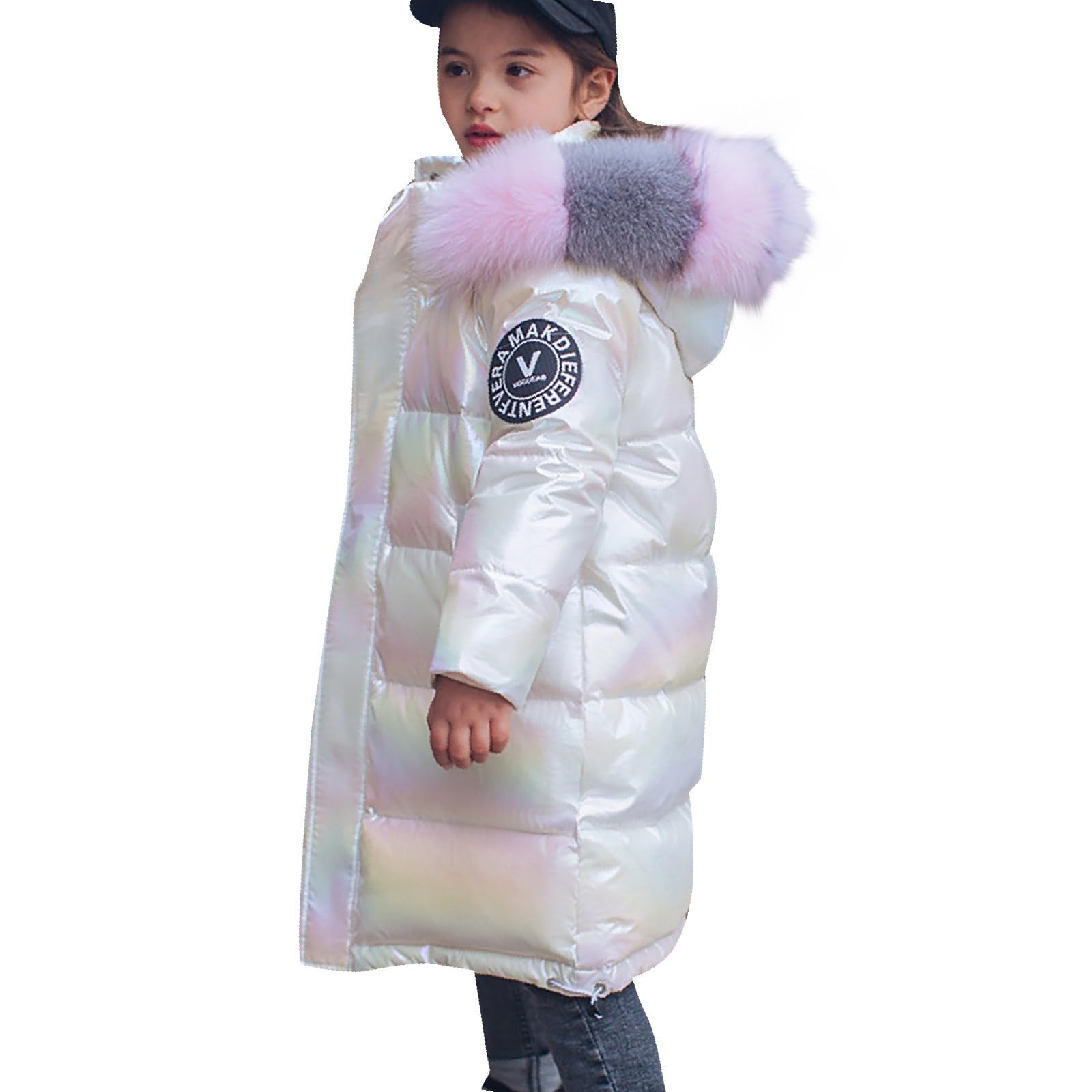 Veste rembourrée pour filles - Manteau d'hiver brillant à capuche - Long vêtement d'extérieur chaud pour adolescents - Veste matelassée légère pour l'école