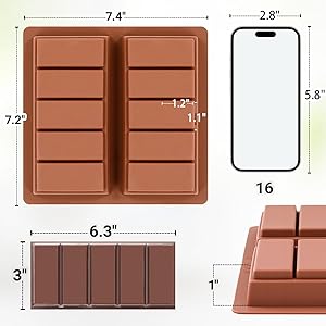 FUNBAKY Dubai Silicone Chocolate Bar Mold - 1-Inch Deep Cavities, Large Thick Candy Bar Mold, Ideal for Filling Pistachio Chocolate, Includes Scraper, 1 Pack