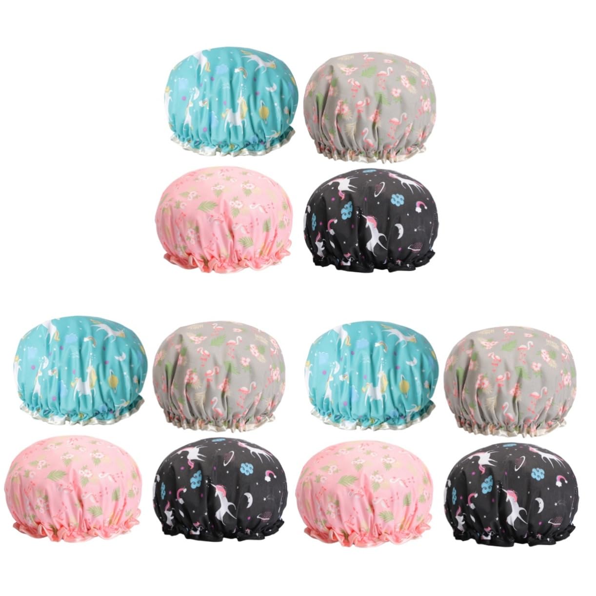 Healvian 12piezas Gorros De Impermeables Doble Gorro Elástico Para Baño y Spa Protección Del Cabello Variedad De y Diseños Para Mujeres