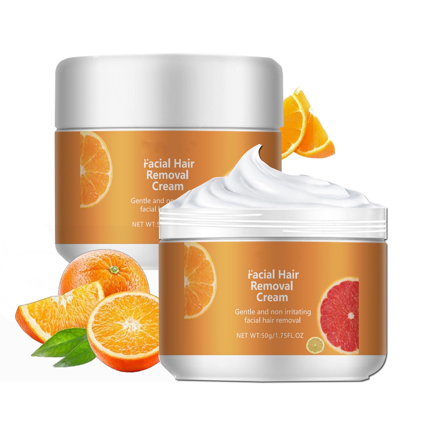 Facial Depilatory Cream, Orange Facial Hair Removal Cream for Upper Lip and Chin for Women, Womens Facial Hair Remover for Sensitive Skin, Gentle and Non-irritating (2PCS)