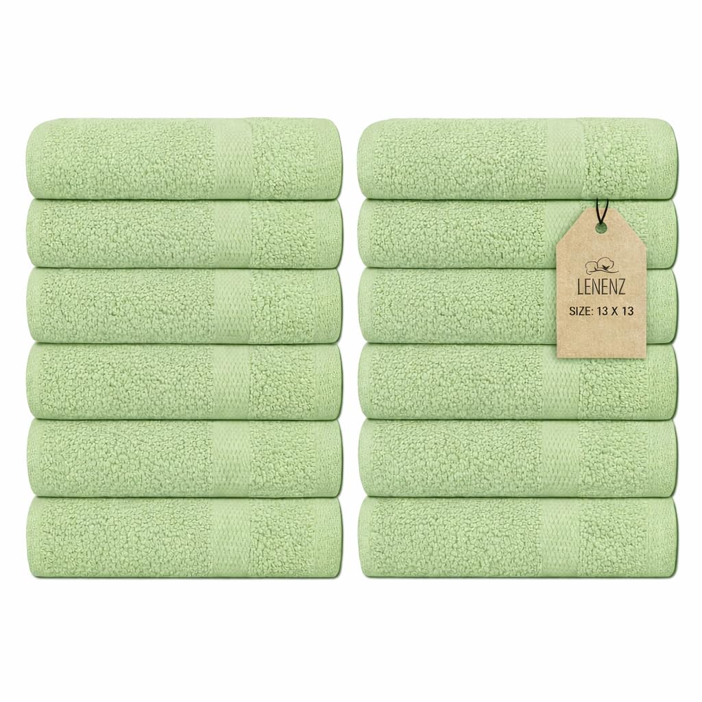 Lenenz Soft Wash Cloths - 12 Pack Plush and Absorbent Cotton Washcloths for Face, Body, and Baby - Multi-Purpose, Quick-Dry Wash Cloths Set 13x13'' (