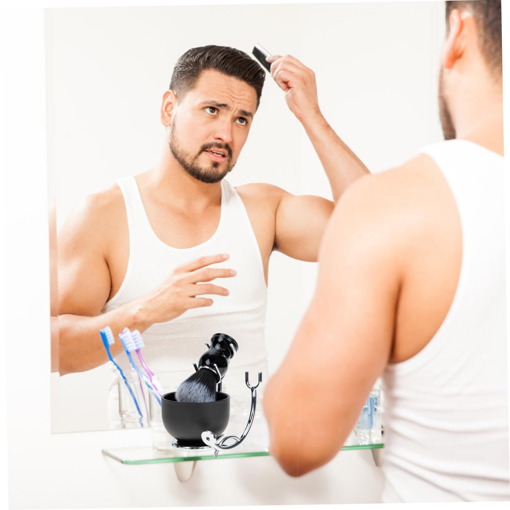 Mipcase Pennello da Barba e Ciotola per Uomo Kit da Barba Completo per Rasatura Adatto