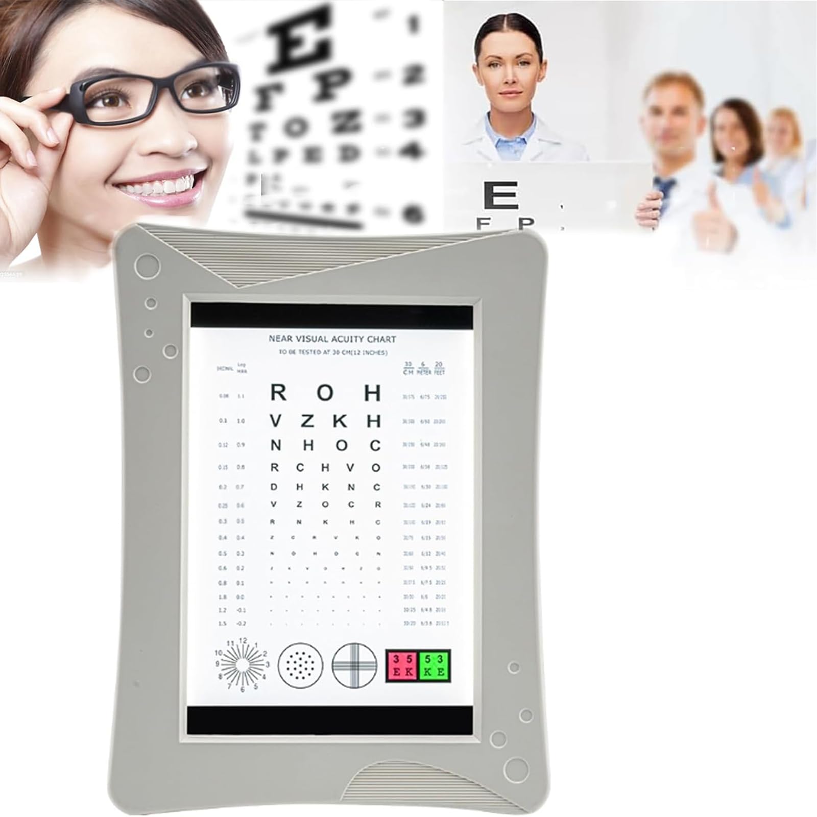NGARY Sehtafeln Für Augenuntersuchungen, Fernsicht-Sehtesttafel Mit LED-Licht, Tragbarer Sehschärfetester Mit 2 Möglichkeiten Zur Stromversorgung, Für Schulen, Kliniken, Optikgeschäfte