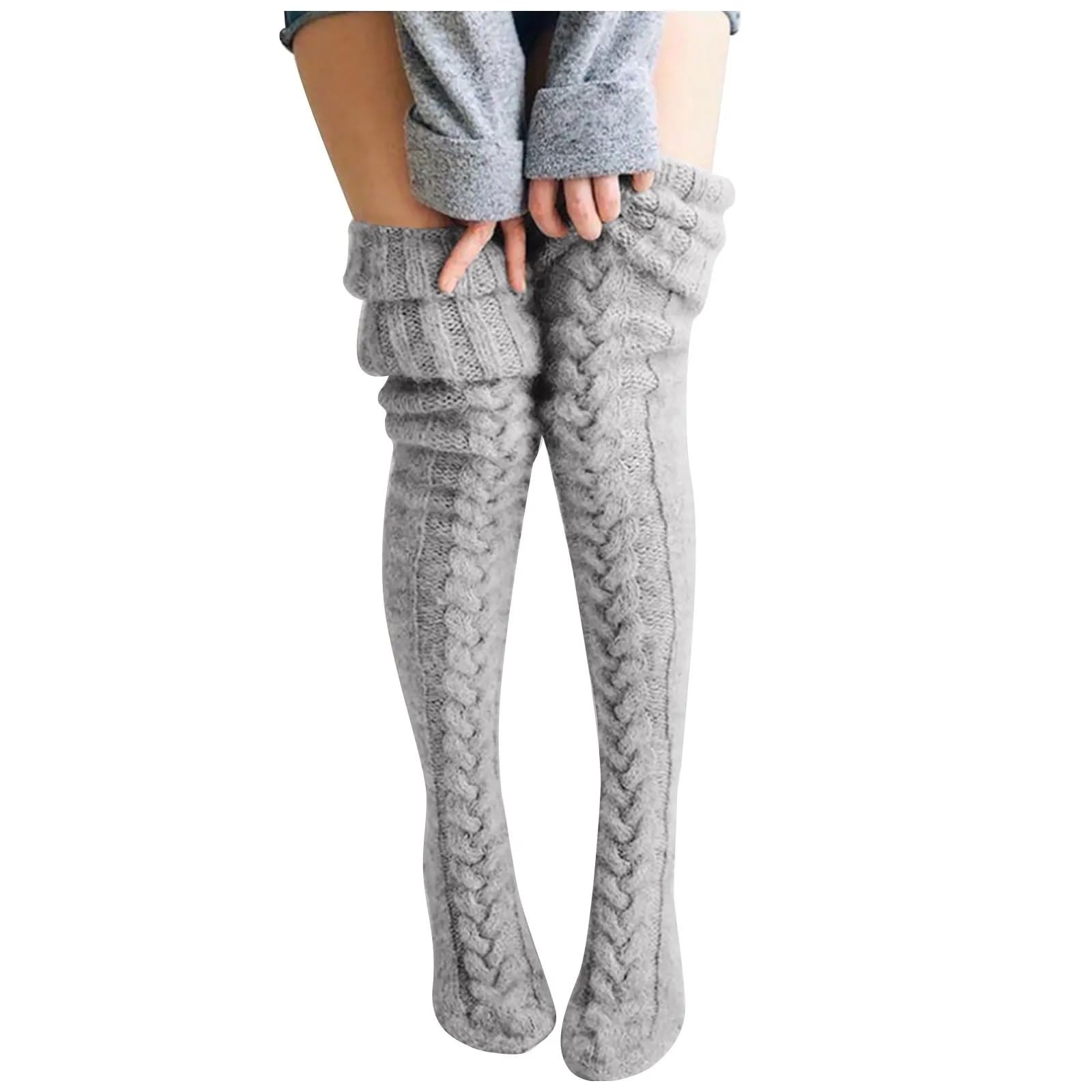 Calcetines navideños for mujer, largos, lisos, por encima de la rodilla, algodón, for invierno, tejidos, for Navidad Para Niñas y Mujeres