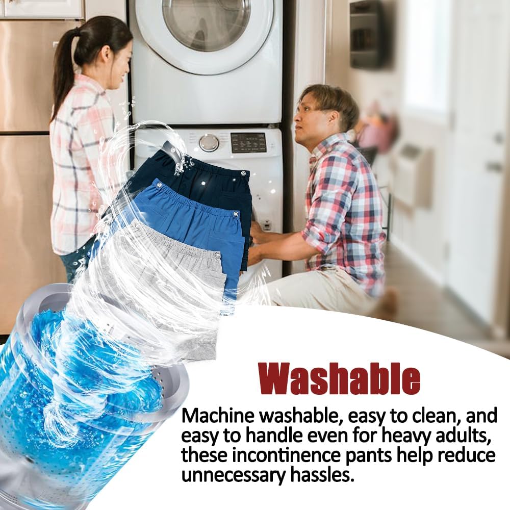 3 Pack Urine Bag Shorts for Men, Ostomy Drainage Bag Underwear, Incontinence Care Trousers, Catheter Bag Shorts, 2XL