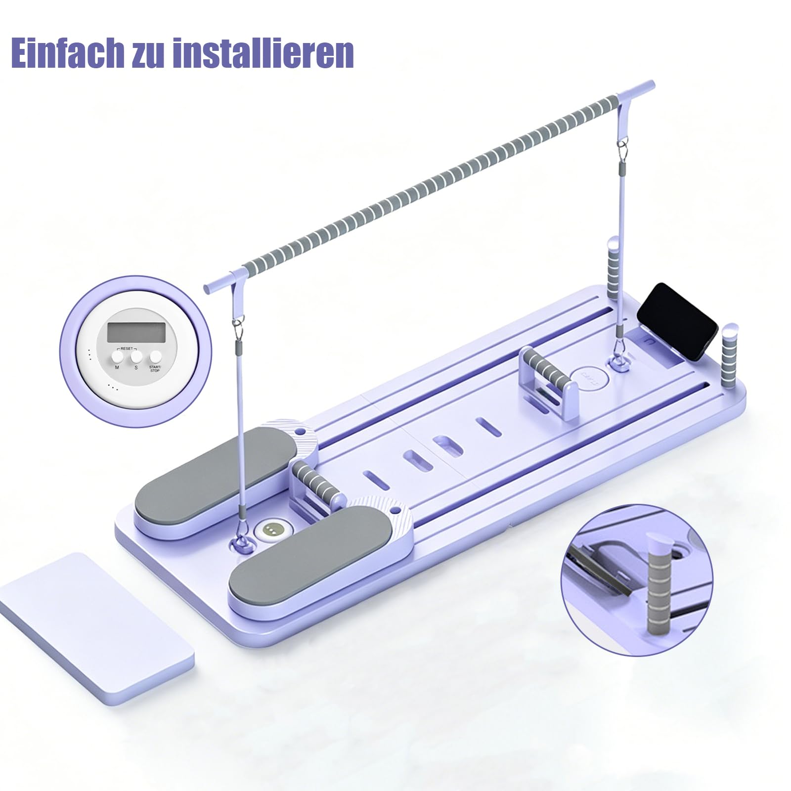 Klappbares Multifunktions Pilates Board - Pilates Board für Zuhause, mit Pilates Reformer & Widerstandsband & Vielfältiges Zubehör, Ideal für das Ganzkörpertraining