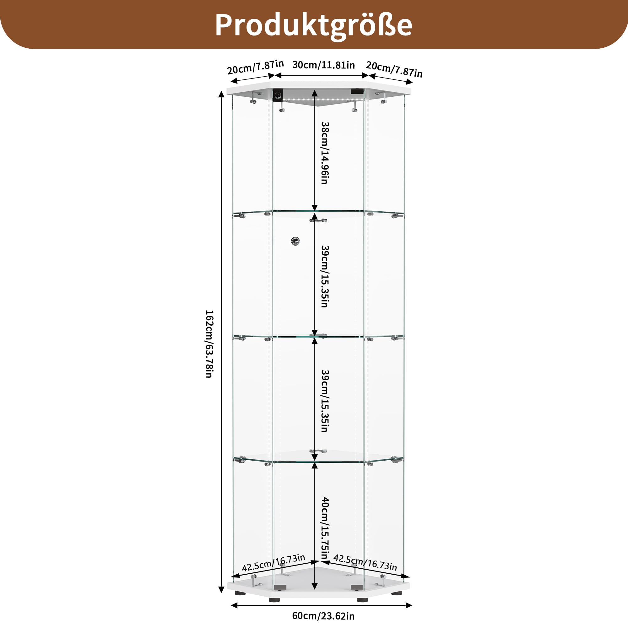 Vitrina de esquina con luz LED con cerradura de acrílico, 1 puerta y 4 estantes, estuche transparente de coleccionista para sala de estar y oficina, perfecto para coleccionables y libros