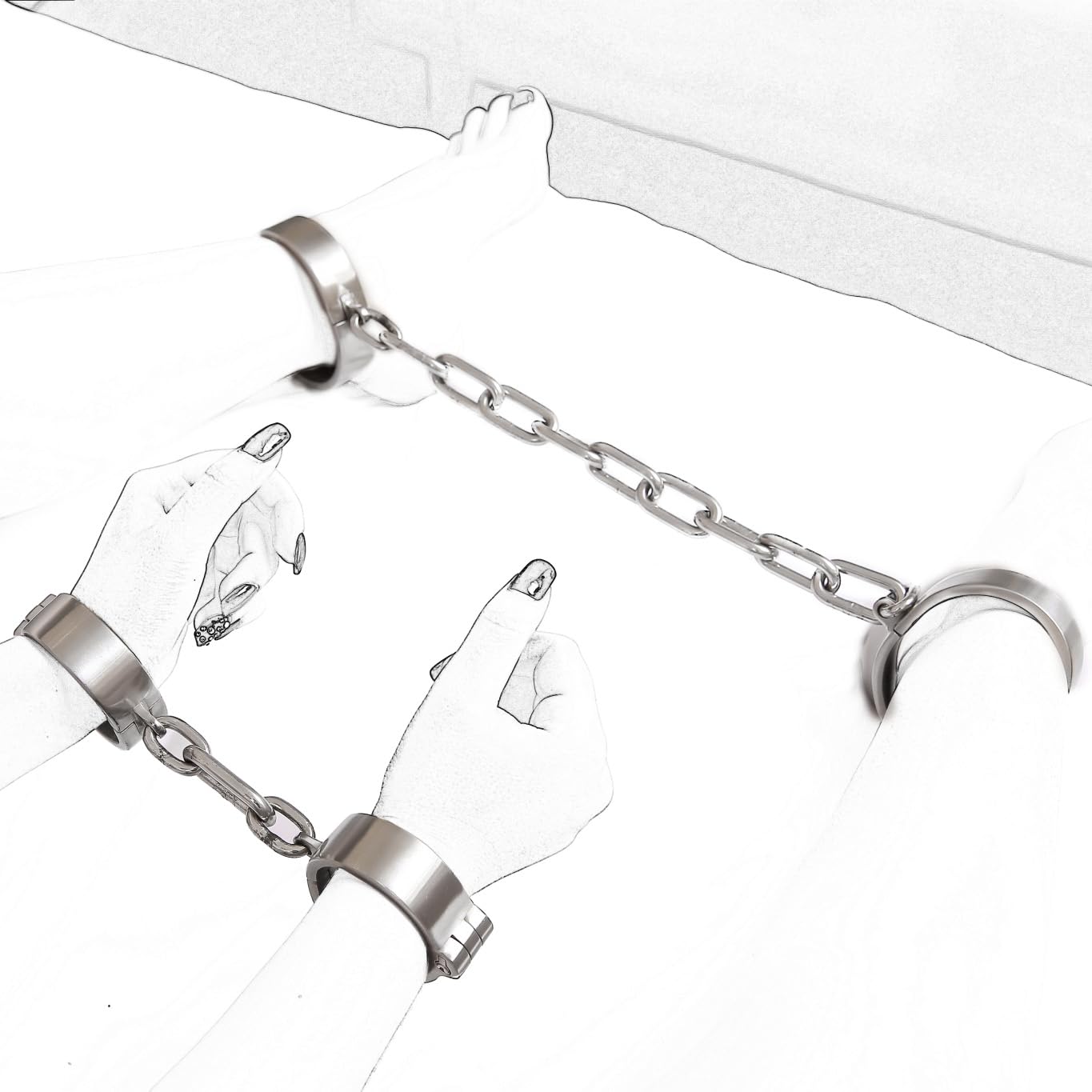 Menottes Acier Inoxydable Collier Poignet Cheville Ensemble Bondage BDSM (3PCS)