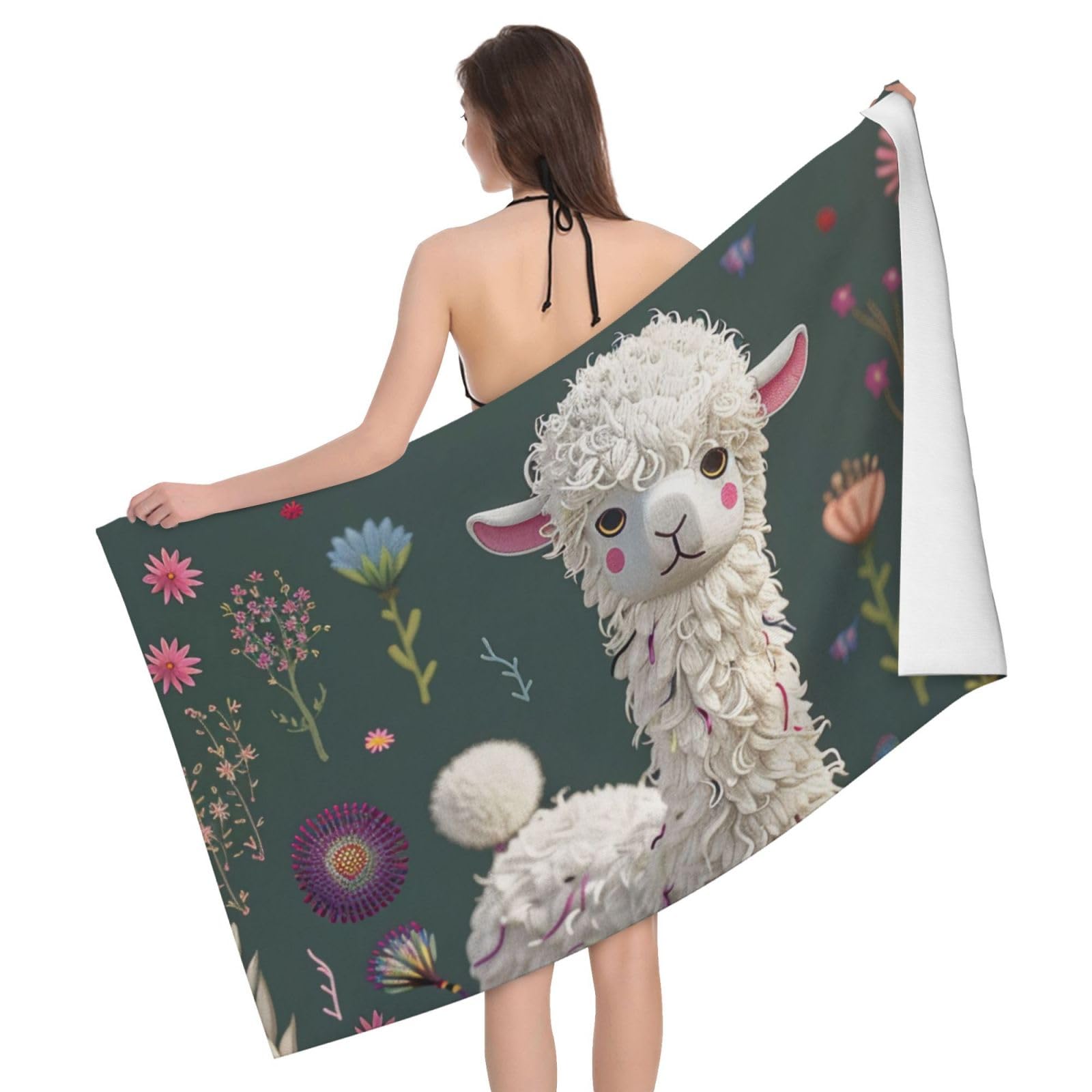 BWWHCCTI Flower Alpaca Printed Microfiber Quick Dry Bath Towel, Soft Beach Towels for Travel,Camping,Gym,Beach,Swimming,Yoga, 130x80 CM