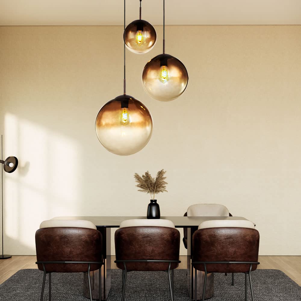 Decken Pendel Lampe amber Glas Kugel Wohn Zimmer Hänge Leuchte braun im Set inkl. LED Leuchtmittel