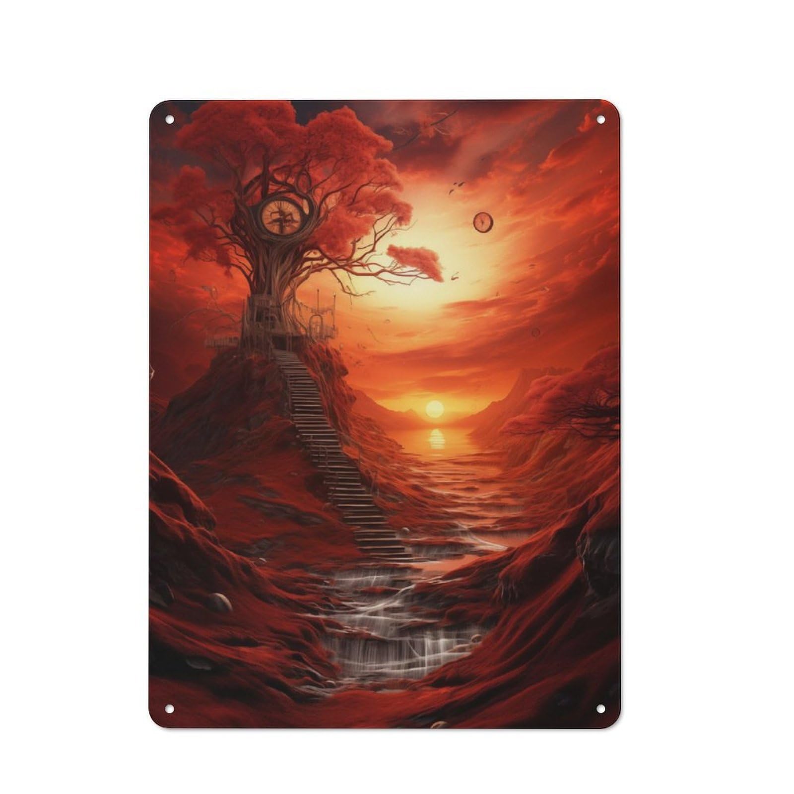 Red Tree at Sunset Character Metal Wall Decor 40x30cm, Vintage Metal Sign for Home, Shop, Pub Or Studio Wall