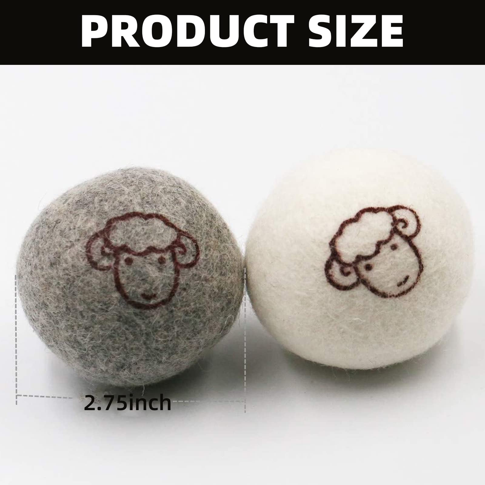 Lot de 6 boules de laine pour sèche-linge - Hypoallergéniques, réutilisables, antistatiques, adoucissant naturel, réduit le temps de séchage et les plis, boules de laine pour sèche-linge