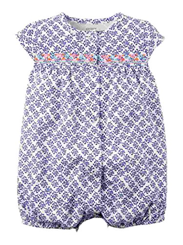 Carters Baby Girls Floral Diamond Romper 6 Months Blue