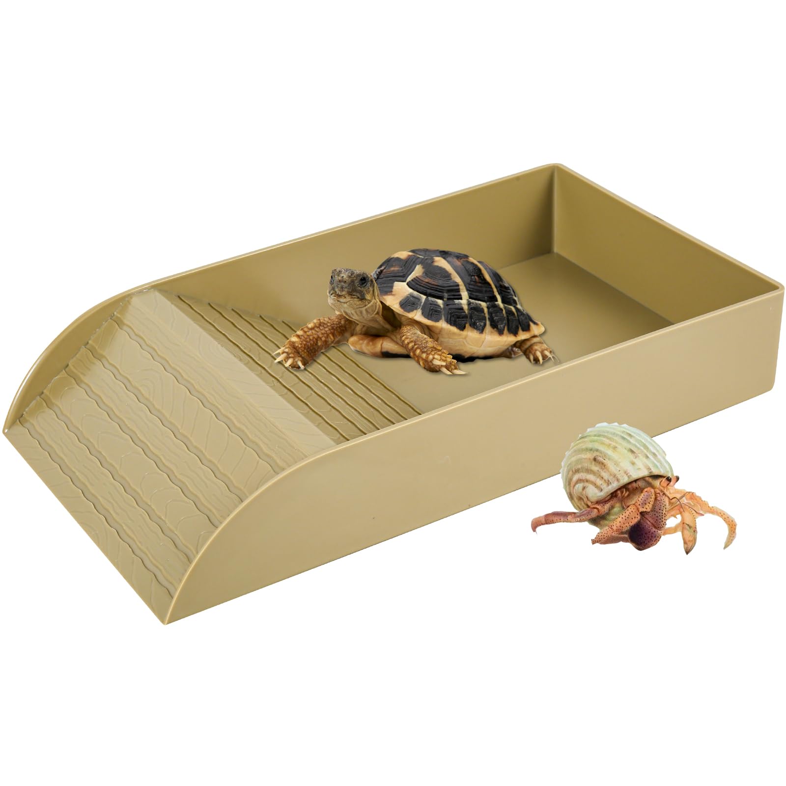 Tortoise Water Dish, Tortoise Bath Dish, Anti Slip Reptile Water Food Bowls with Ramp, Reptile Feeding Box Dish, Plastic Tortoise Water Bowl for Turtles Horned Frogs and Lizards