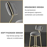 Vista 5 de Taburetes de bar de terciopelo modernos con respaldo y patas de metal dorado, cómodas sillas de bar altas tapizadas para cocina, isla de desayuno