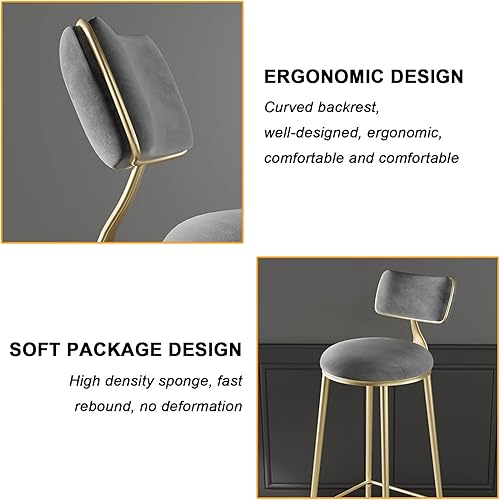 Miniatura 5 de Taburetes de bar de terciopelo modernos con respaldo y patas de metal dorado, cómodas sillas de bar altas tapizadas para cocina, isla de desayuno,