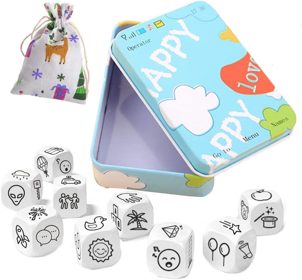 Happy Story 9 Cubes Bundle Dices Iron Box Storage Design Creative Kids Game Storytelling Game for Kids and Adults
