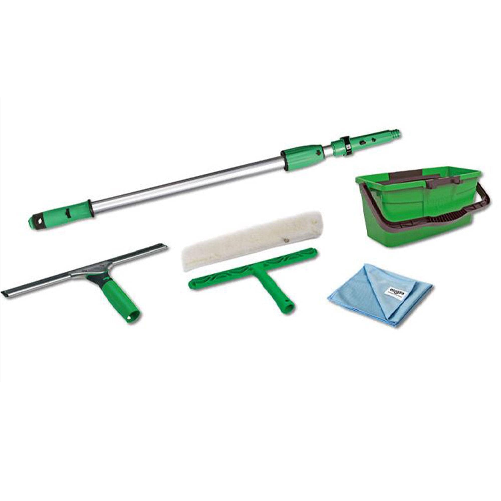 Unger Kit de Limpieza de Ventanas para contratistas, Juego Profesional de Limpieza de Cristales con escobilla de 35 cm, Lavadora eléctrica de 35 cm, Cubo de 12 L y Poste de 1,25 m para Ventanas