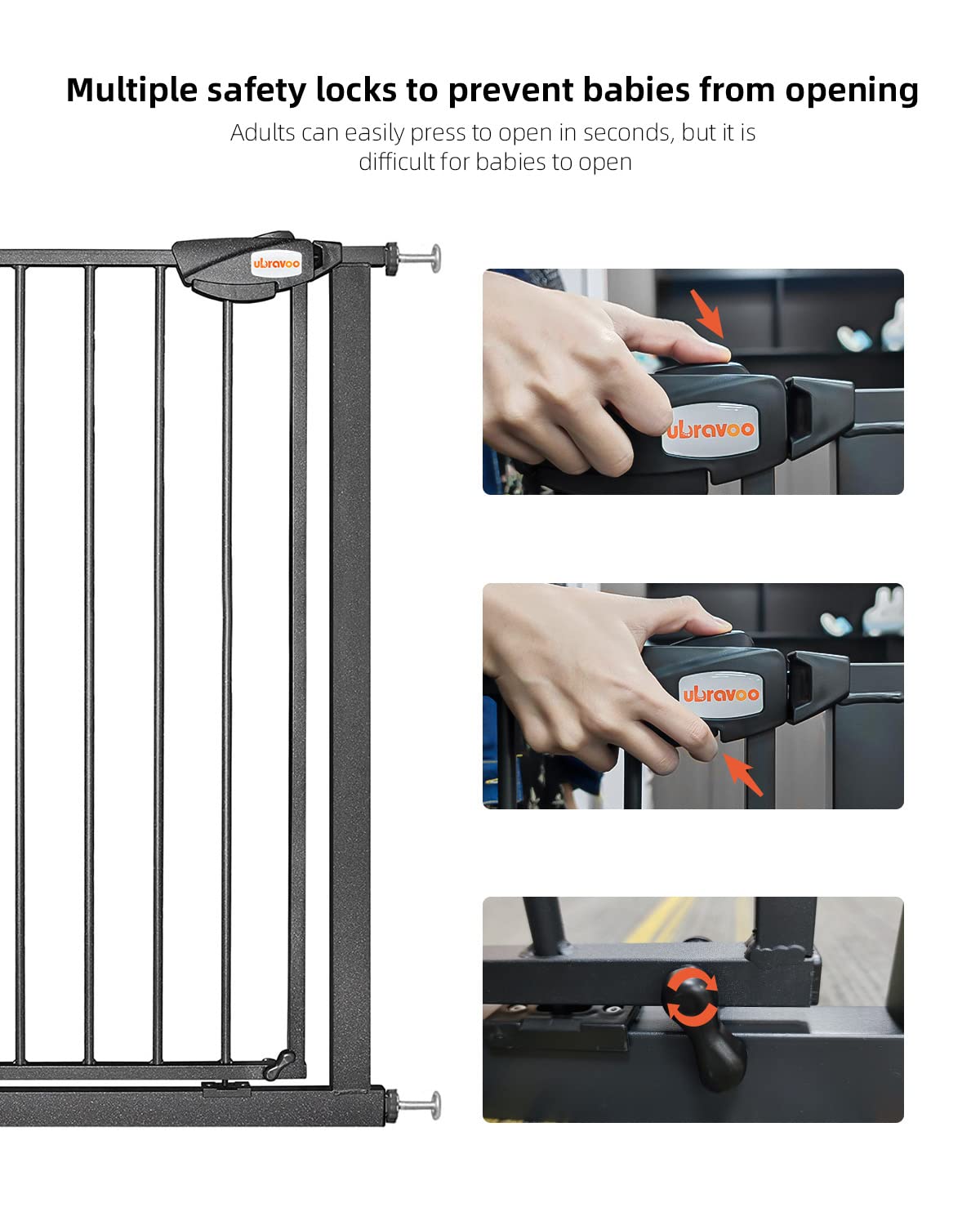 UBRAVOO Cancelletto per Bambini per Cani, Altezza 100 Cm Cancelletto di Sicurezza per Bambini 76-84 cm di Larghezza Chiusura Automatica Tripla Serratura Aperta Tenere Cancello per Scale