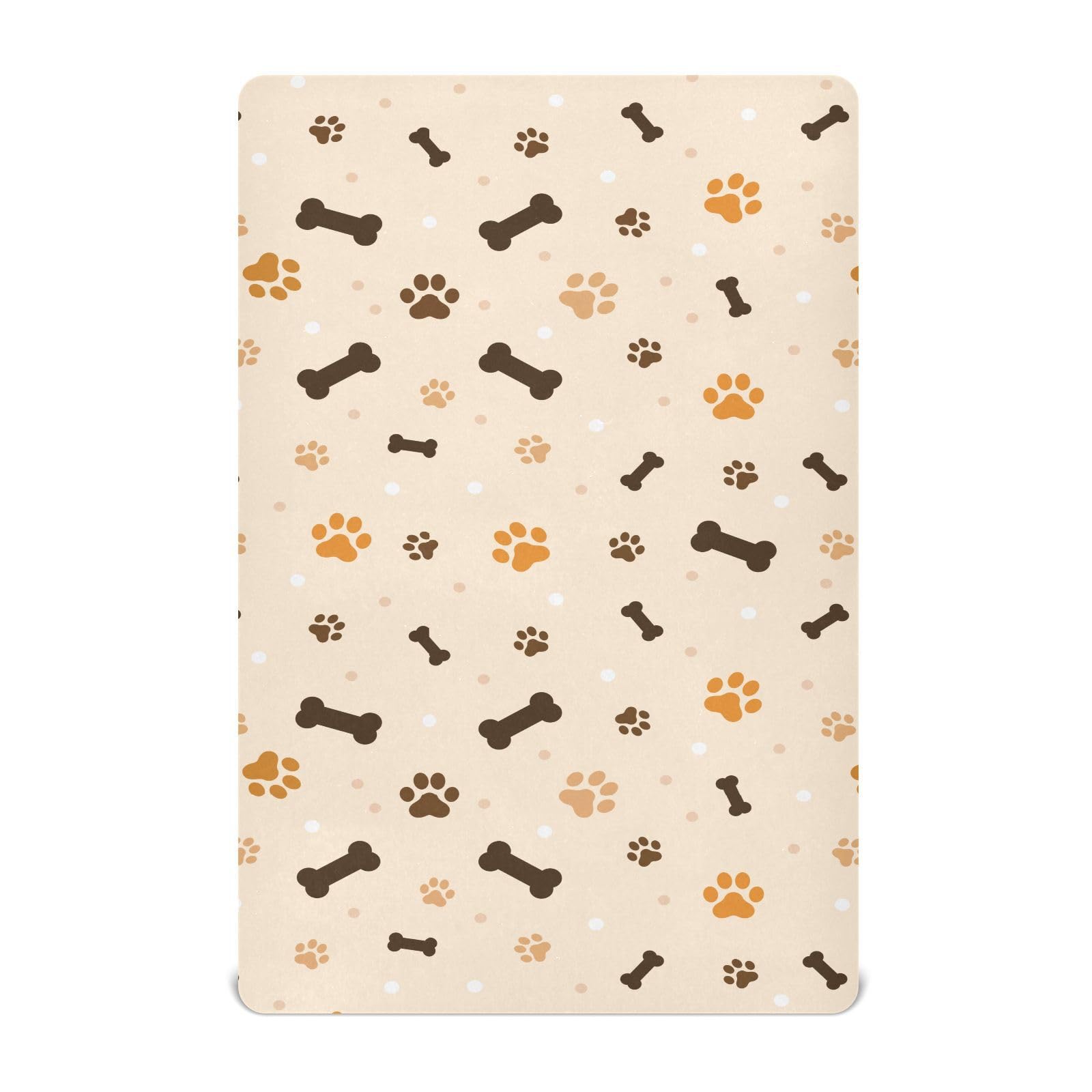Crib Sheets for Boys Girl Bone Paw Print Beige Breathable Mini Crib Mattress Sheets Fitted,Toddler Baby Sheets for Crib Mattress 39 * 27 * 5In