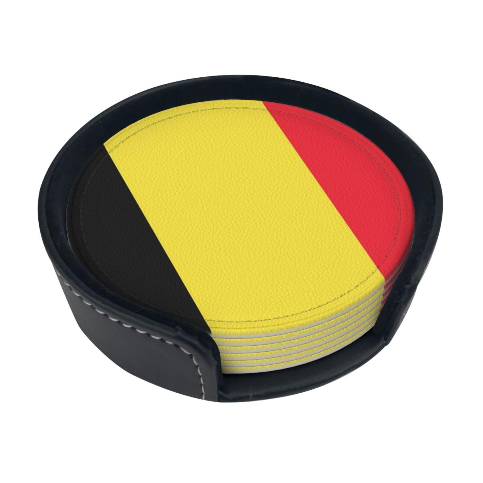 Flag of Belgium Leather Coasters-Set of 6 with Storage Holder