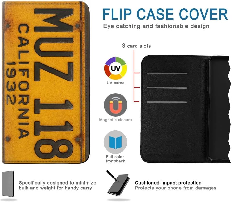 RW4060 Vintage California Car License Plate PU Leather Flip Case Cover for iPhone 16e, iPhone 17e Multicolor image 2