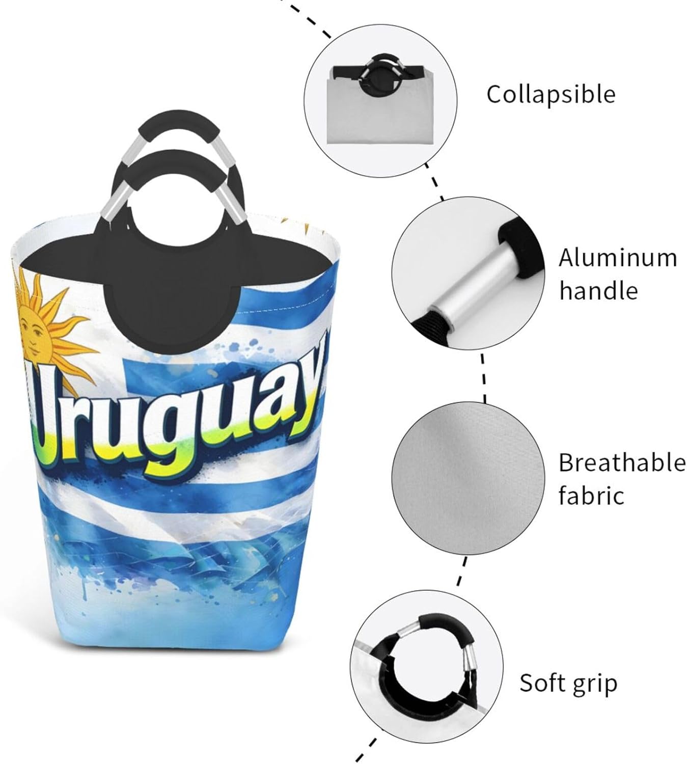 Uruguay We Are 26 Foldable Dirty Laundry Bag, Waterproof Oxford Fabric With Pe Board Base, 50l Capacity For Home & Travel