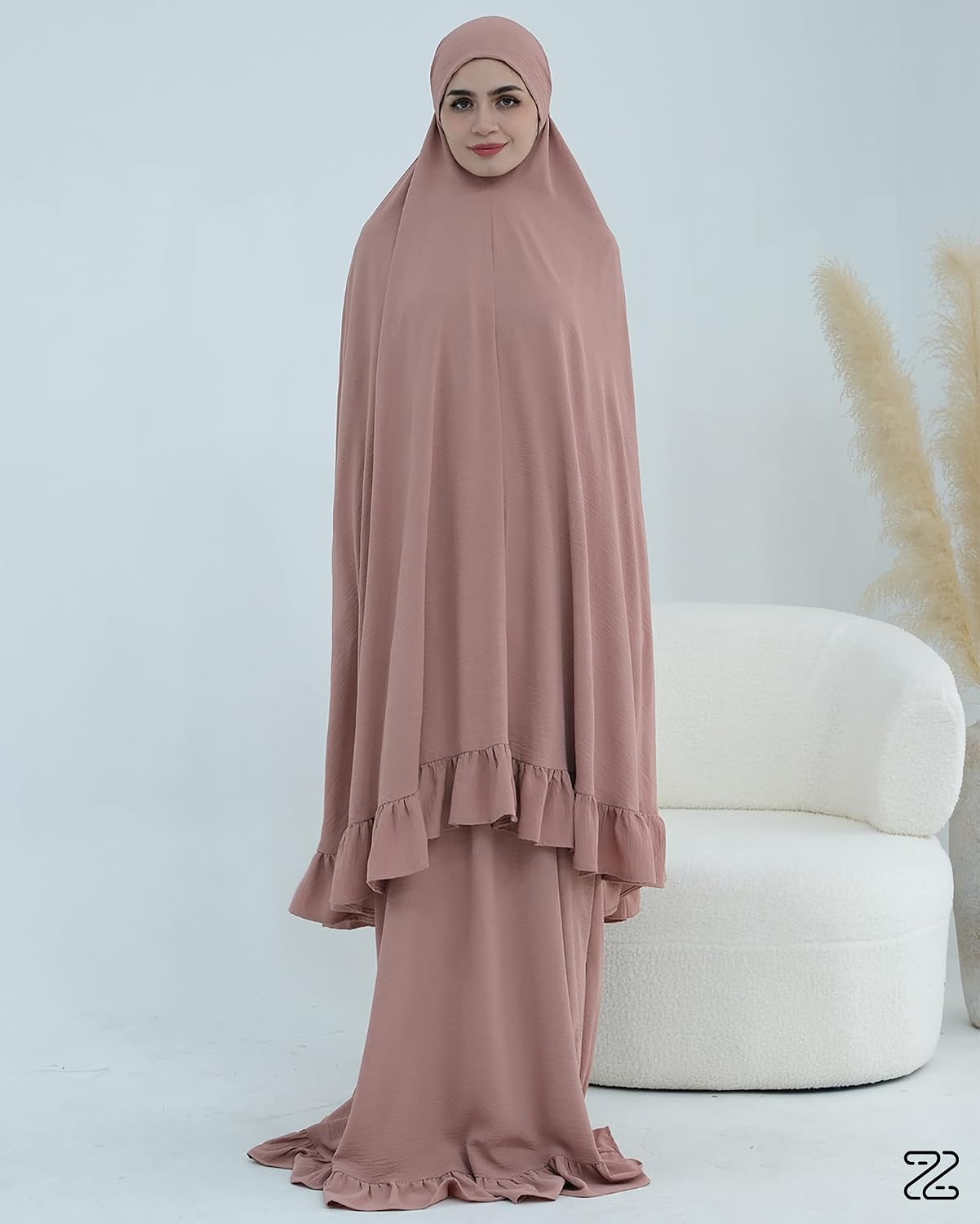 Abaya 2pcs Muslim Prayer Dress Sets with Islamic Hijab Scarf Two-Piece Full Length Dress Plus Size for Ramadan