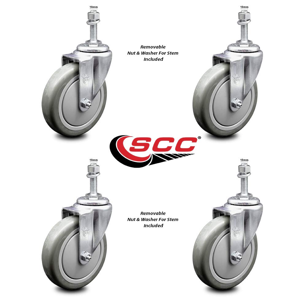 Polyurethane Swivel Threaded Stem Caster Set of 4 w/5