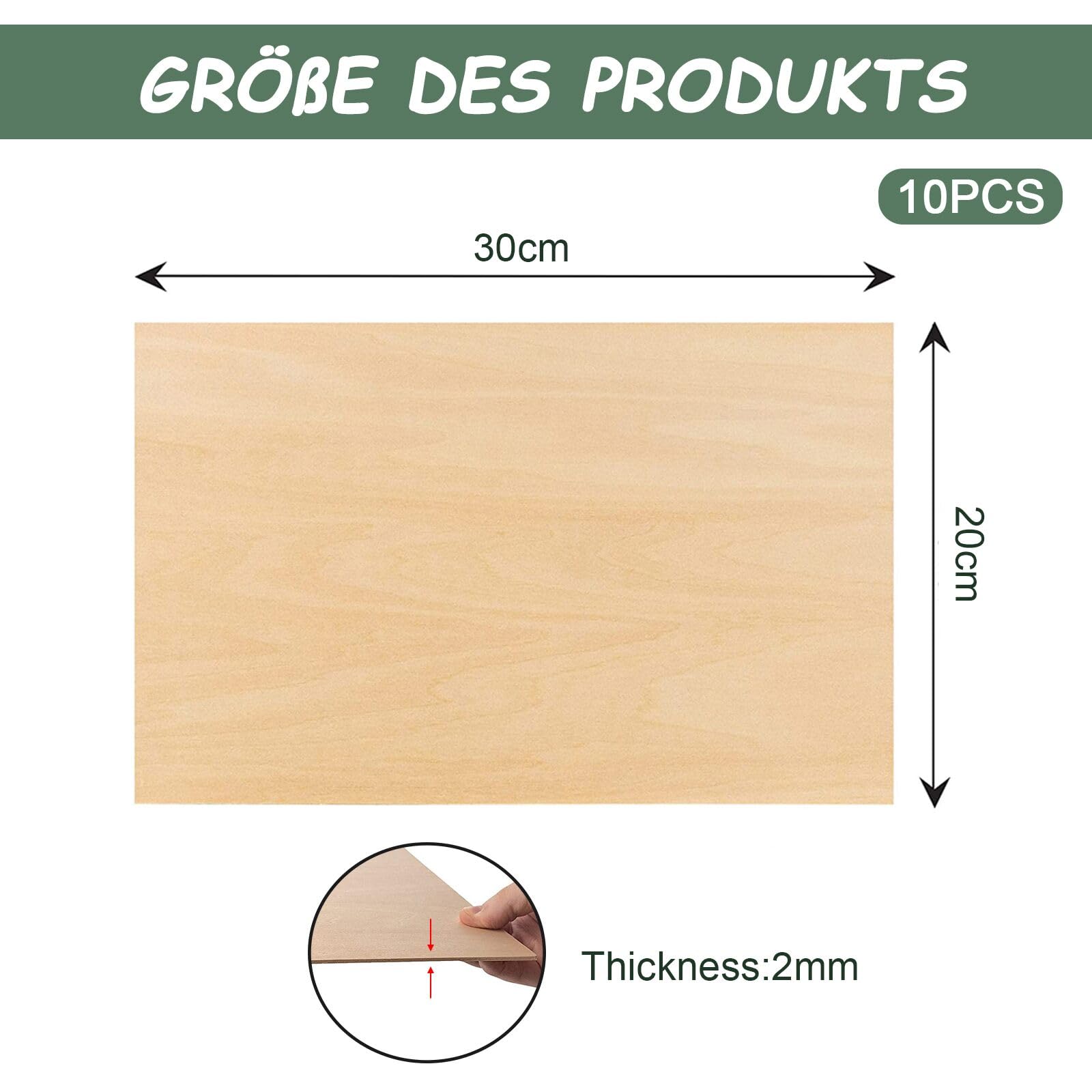 Płyty z drewna balsa, 10 sztuk, do majsterkowania, sklejki, 30 x 20 cm, 2 mm, wysokiej jakości płyty multipleksowe, do samodzielnego wykonania domu, rękodzieła drewnianego, model