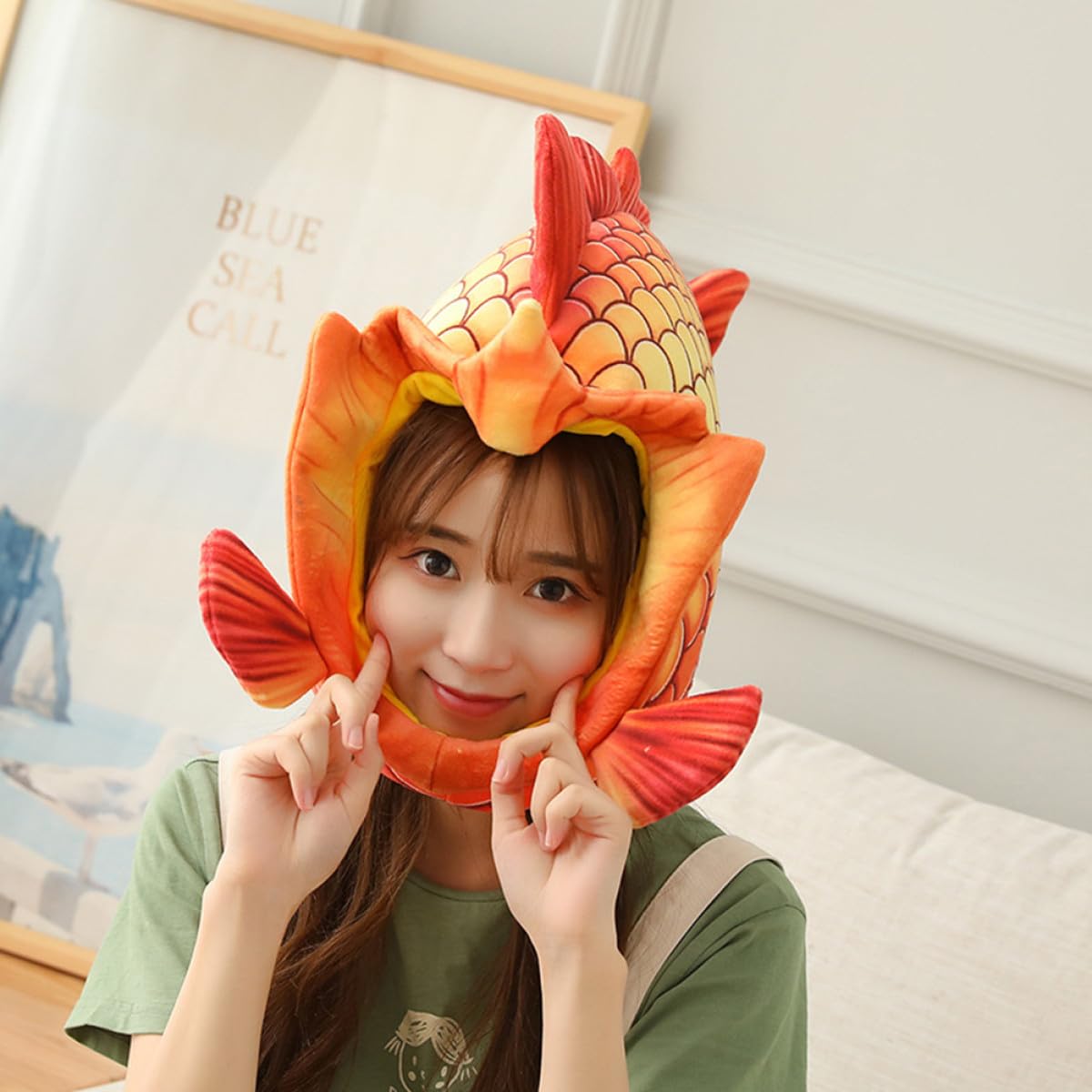ULTECHNOVO Sombrero de Halloween Forma de Pez Rojo, Gorra Divertida de Tela Cómoda para Disfraz y Juegos de Rol en Fiestas y Eventos de Halloween