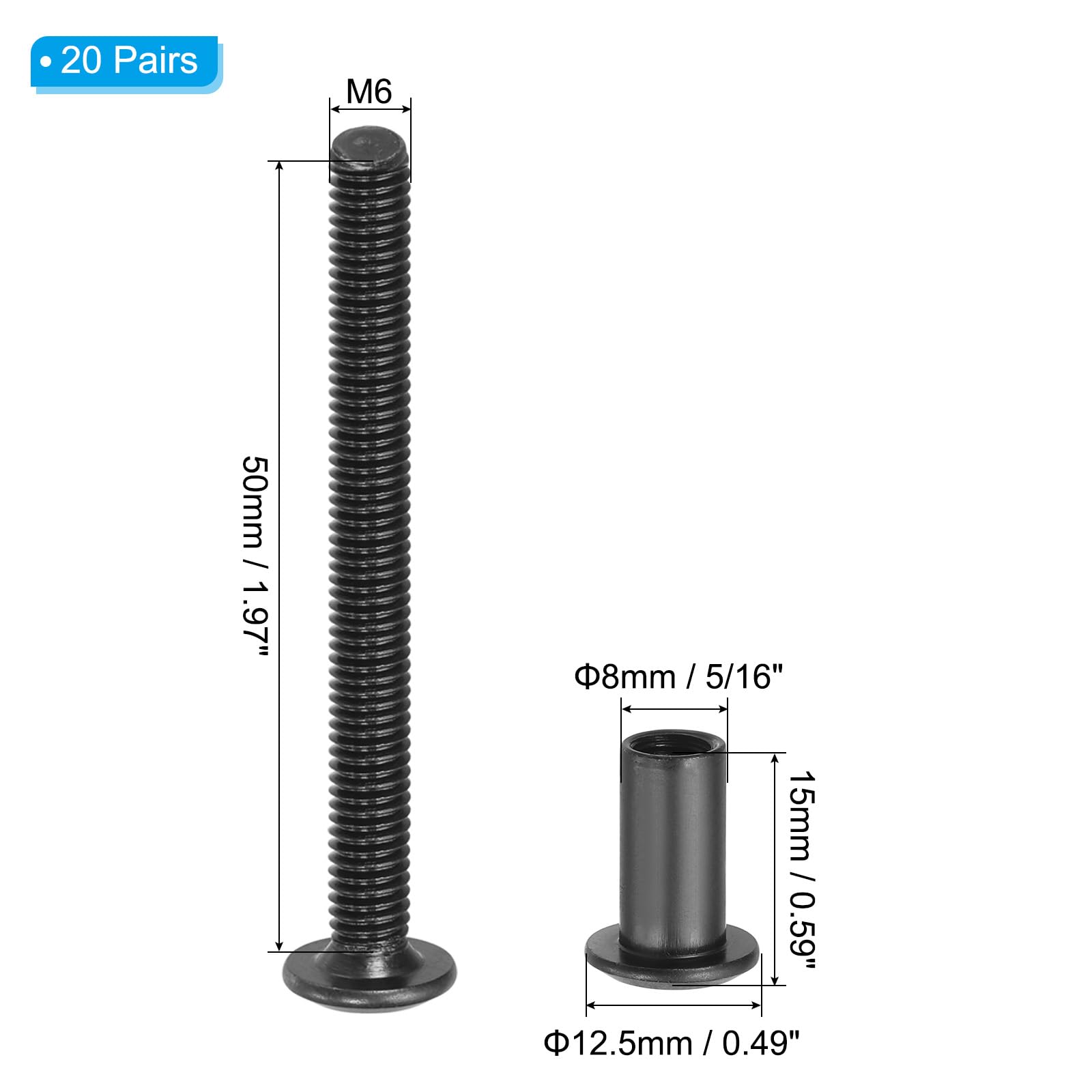 PATIKIL M6 x 50 mm Hex Chicago Screws - Image 2