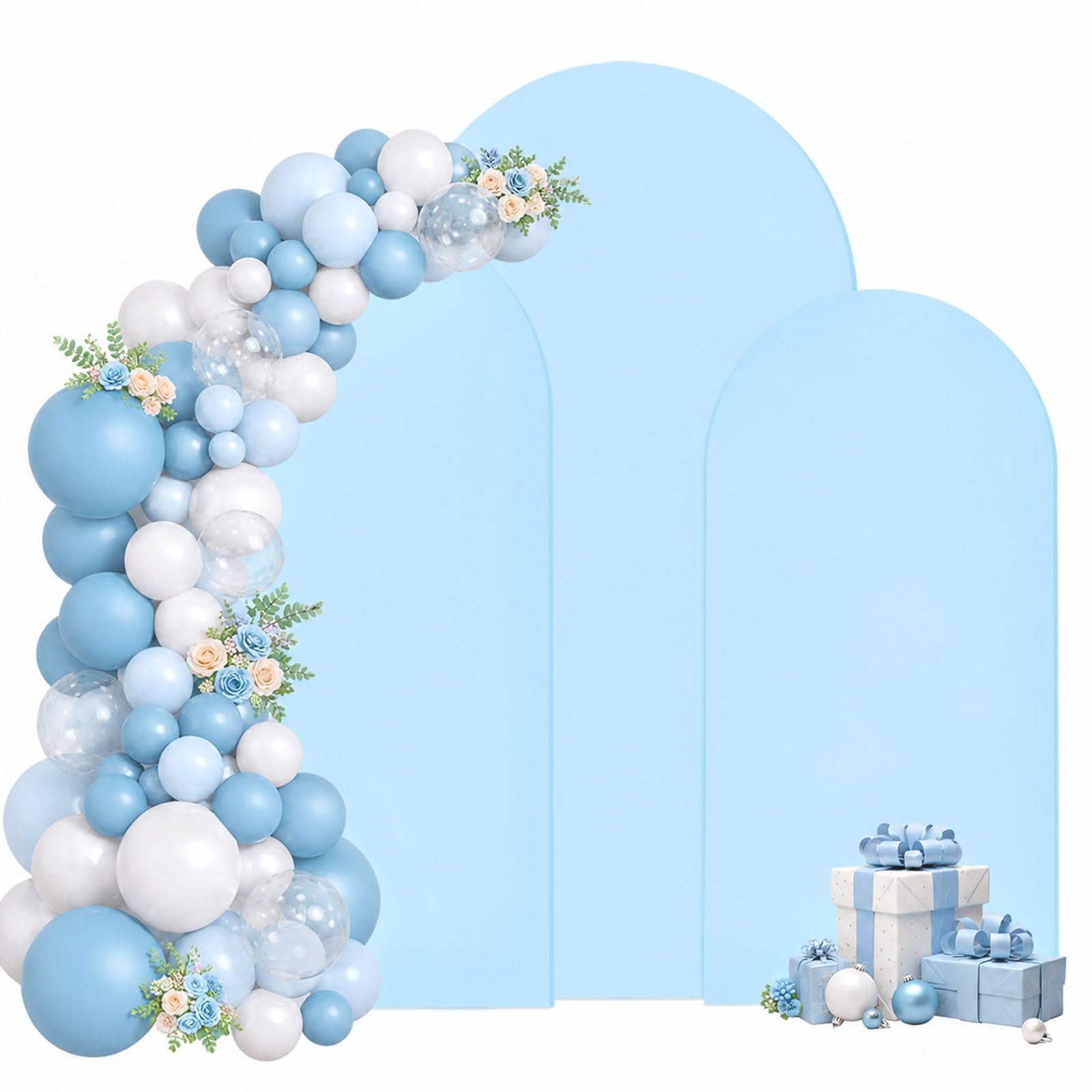 Arc de fond - Toile de fond double face avec dessus rond, fond photo pour mariage, anniversaire, cérémonie, fête et banquet (bleu, lot de 3)