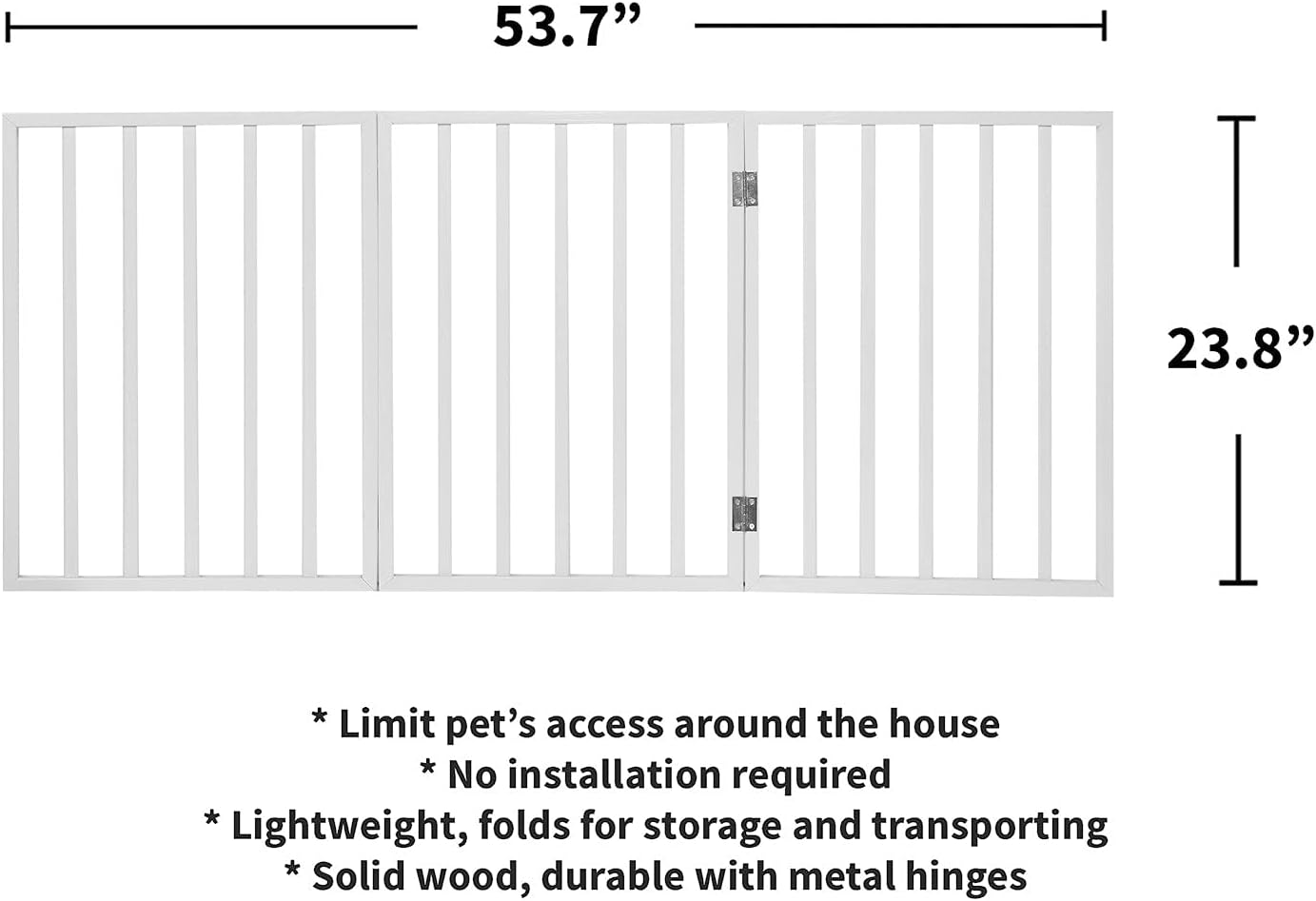HOME DISTRICT Freestanding Dog Gate - 4 & 3 Panel Folding Pet Gate, Decorative for Small Dogs, White Slat, 54" x 24"