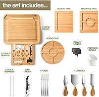 Vista 4 de Juego de regalo de tablas de embutidos de bambú, juego de tablas de carne y queso simple con accesorios de tabla de charcutería, regalos del día