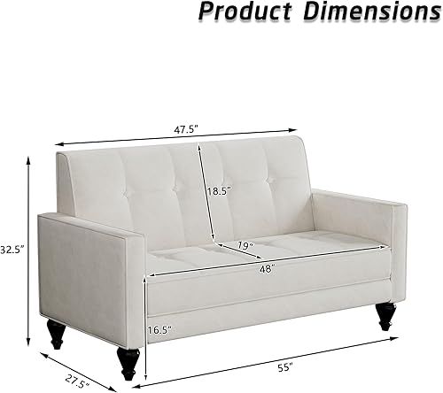 Miniatura 2 de POINTANT Sofá pequeño de terciopelo para sofá biplaza para sala de estar, espacios pequeños, tapizado con cojín acolchado copetudo, asientos de amor