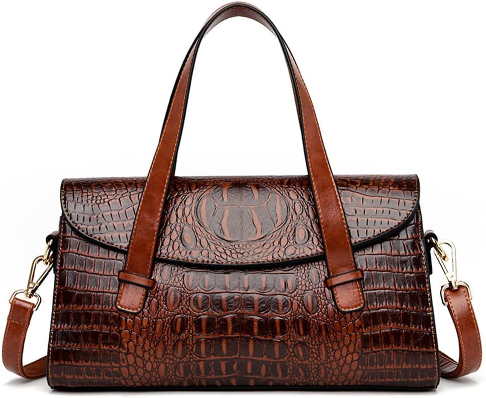 Women Handbag Crocodile Pattern Leather Top-Handle Purse Flap Shoulder Satchel