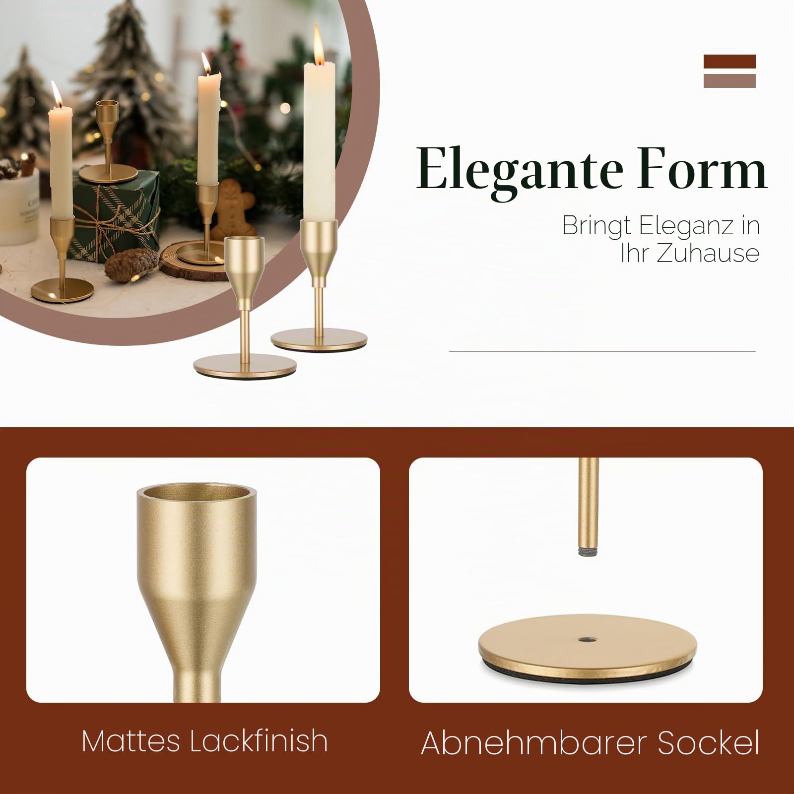 Kerzenständer Metall Kerzenhalter Gold Stabkerzenhalter: Candeldo 6er Set Kerzenhalter für Stabkerzen Kerzenleuchter Vintage Tisch Deko Hochzeit Weihnachten (Mattgolden)
