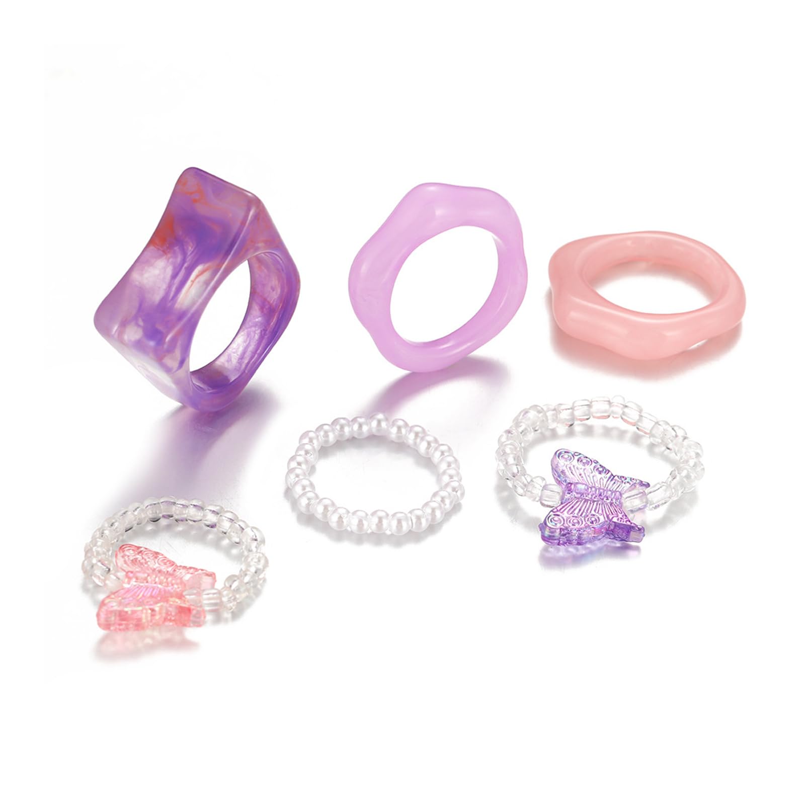 FORUBUSDome Statement Acrylic Rings Set Translucent Imitation Green Jade Amber Marble Chunky Resin Rings Set for Women Girls VSCO Chic Style Jewelry