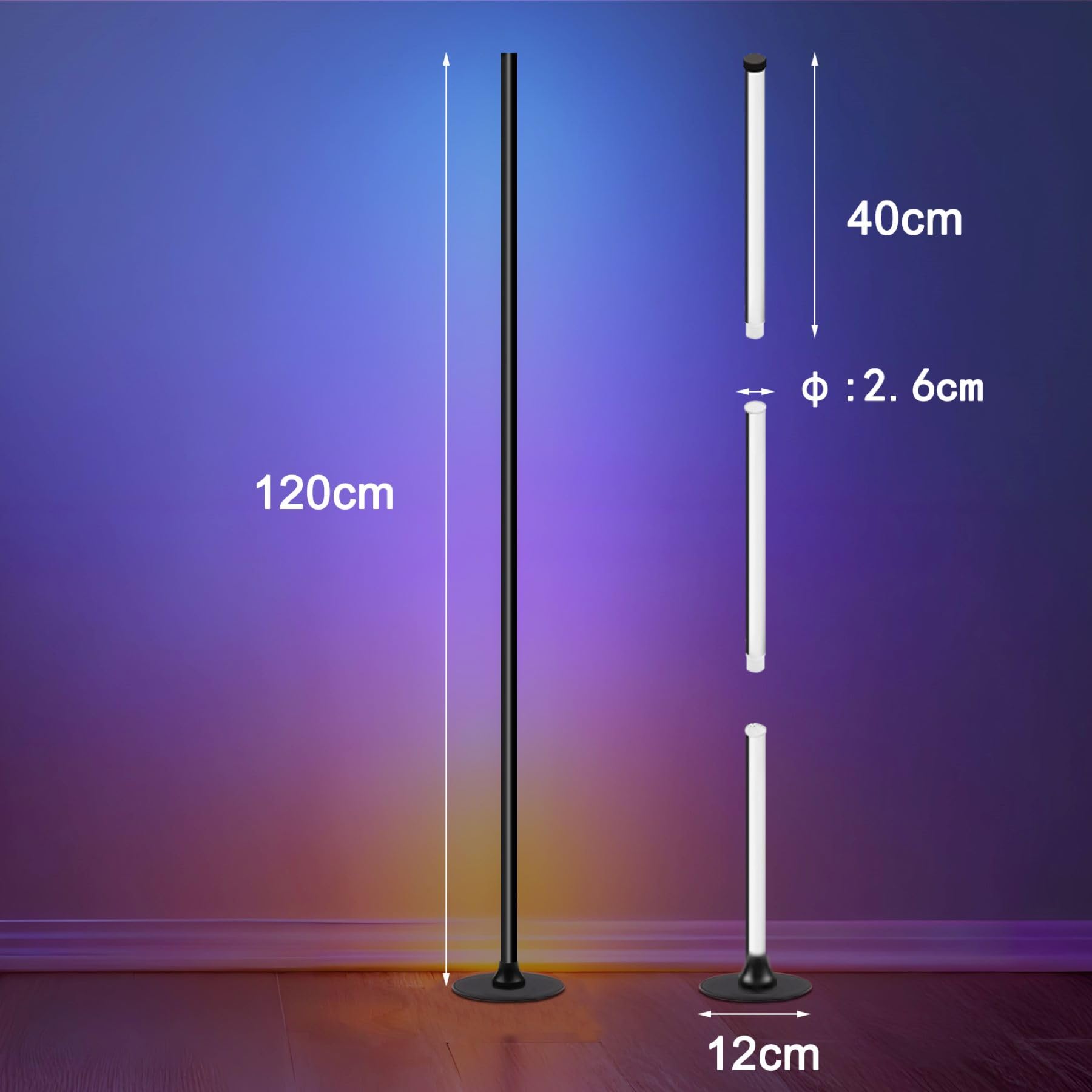 Lampada da terra a LED, lampada angolare a LED da 120 cm con app e telecomando, sincronizzazione musicale, lampada smart da 16 milioni di colori per soggiorno, camera da letto e gaming