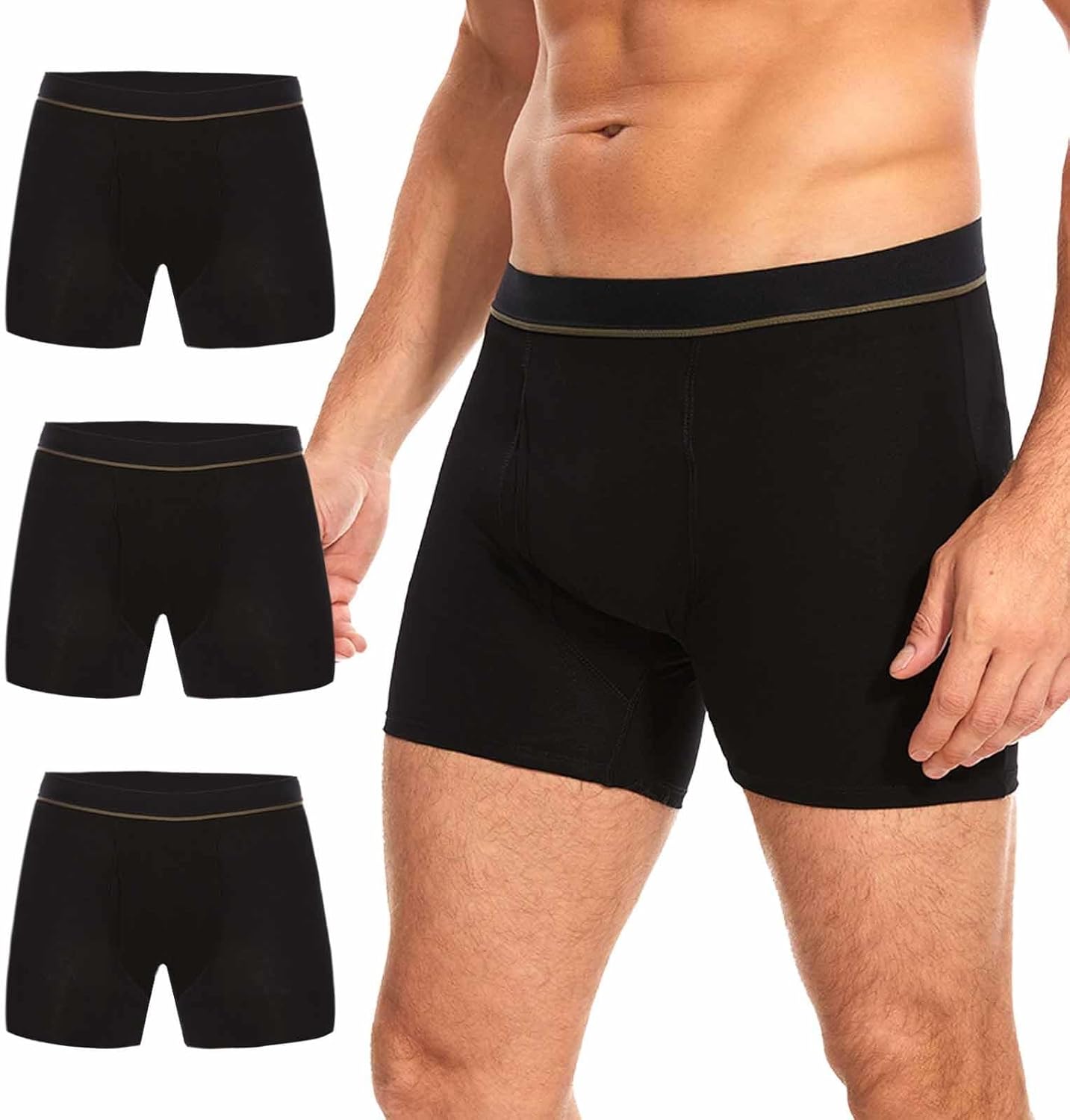 Washable Incontinence Boxer Briefs for Men - Cotton Urinary Leakproof Underwear with Fly, Enhanced Front & Rear Protection 150 ml Absorbency (3 Pack, XL, Black)
