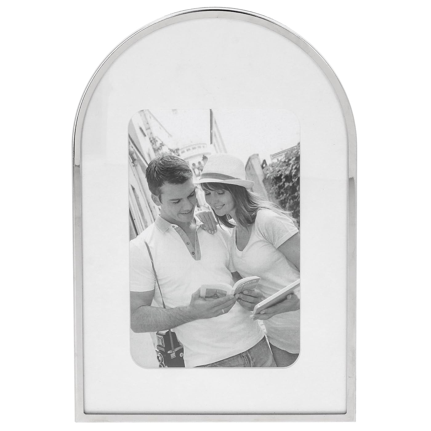 Shudehill Giftware Silver Curve White Border Minimal Thin Stylish Photo Frame - 4x4, 4x6, 5x7 Sizes (Arch 4x6)