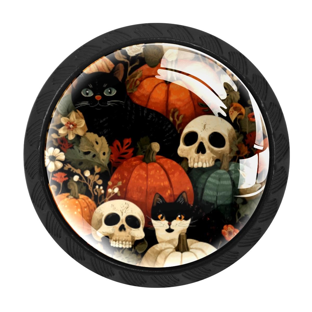 HEOEH 4 PCS Cabinet Knobs, Pumpkin Cats Skull Drawer Knobs Dresser Handles